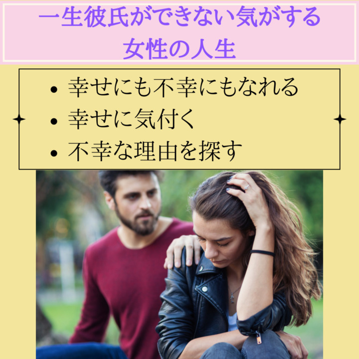 一生彼氏ができない気がする 女性の人生　幸せにも不幸にもなれる 幸せに気付く 不幸な理由を探す