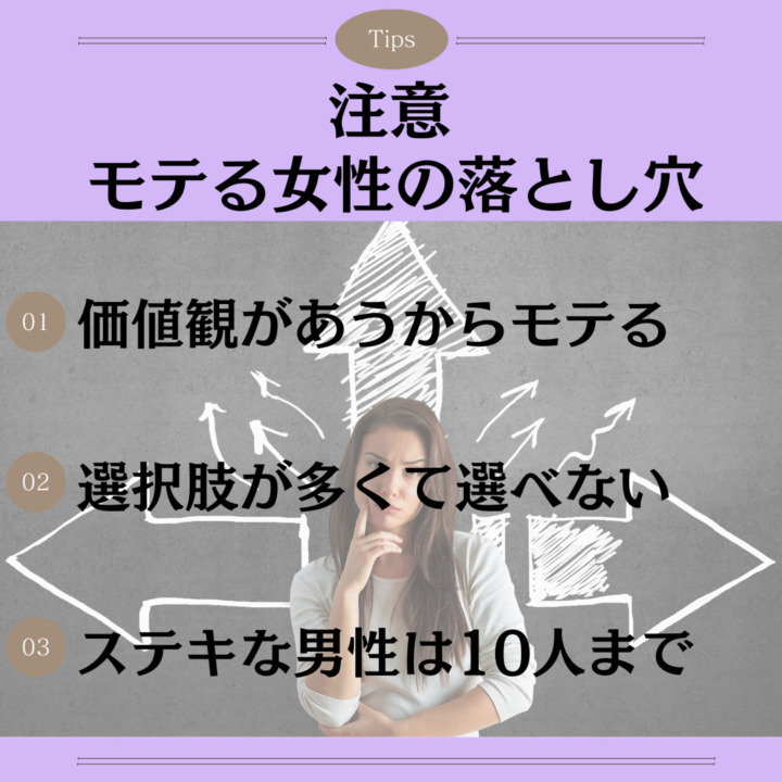 注意｜モテる女性の落とし穴 価値観があうからモテる 選択肢が多くて選べない ステキな男性は10人まで